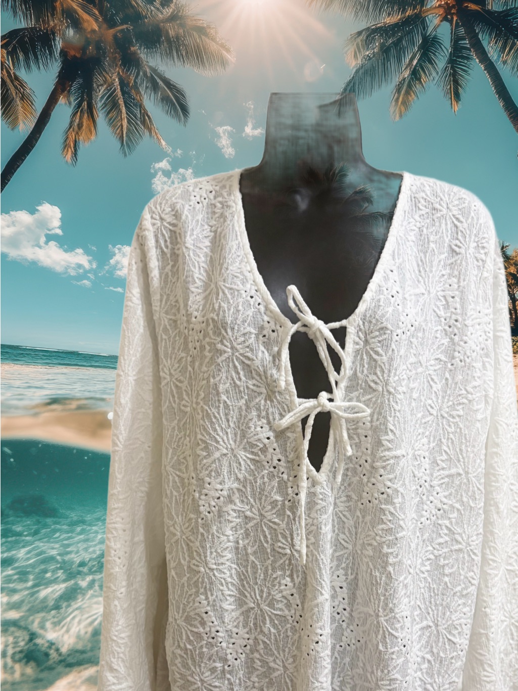 Michael Kors White Embroidered Tie-Front Beach Tunicnew